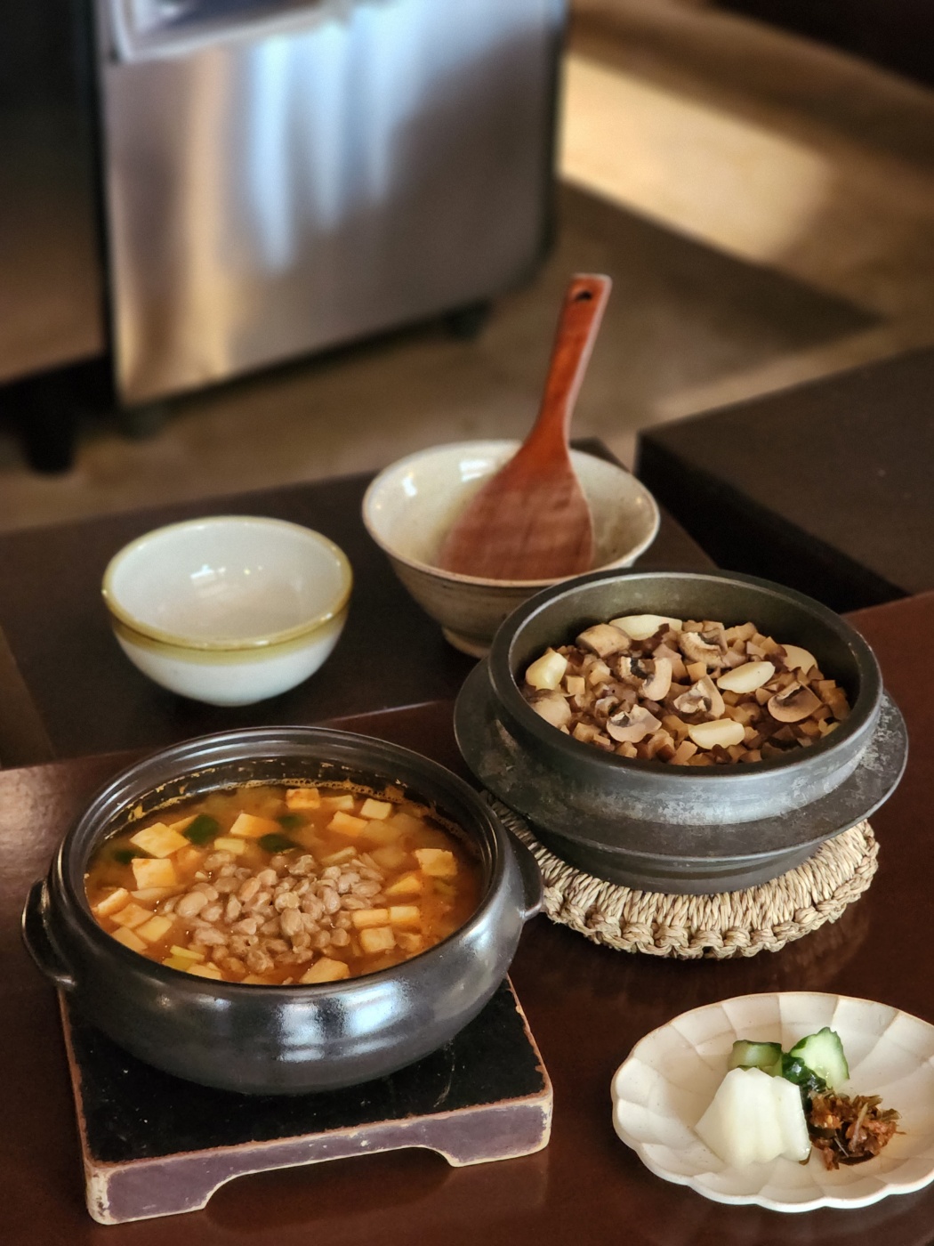 Mushroom Hot Stone Pot Rice & Natto and Soybean Paste Jjigae (For 2 People)