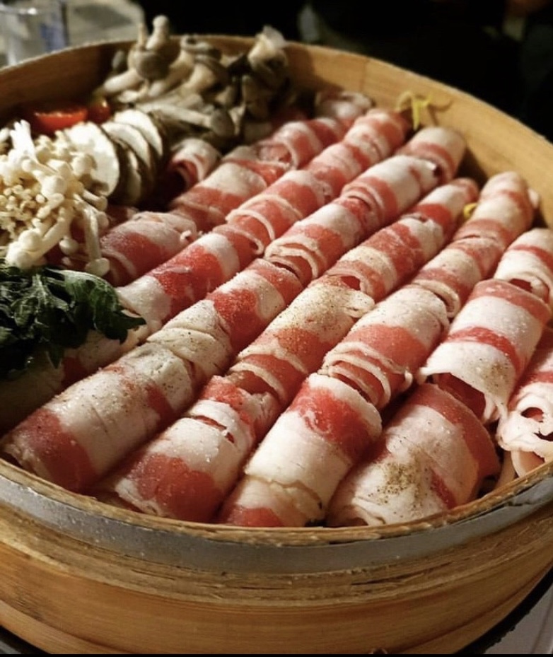 Steamed Beef and Vegetables in Cypress Box