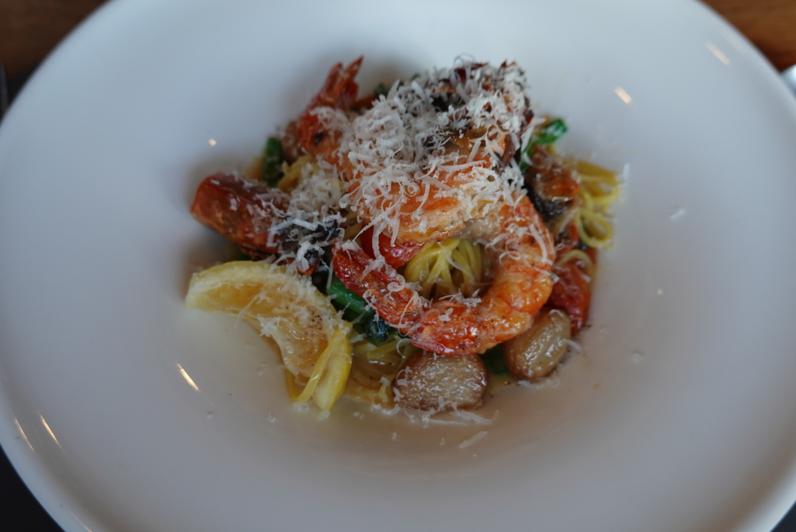 Lemon Oil Pasta with Charcoal-grilled Shrimp