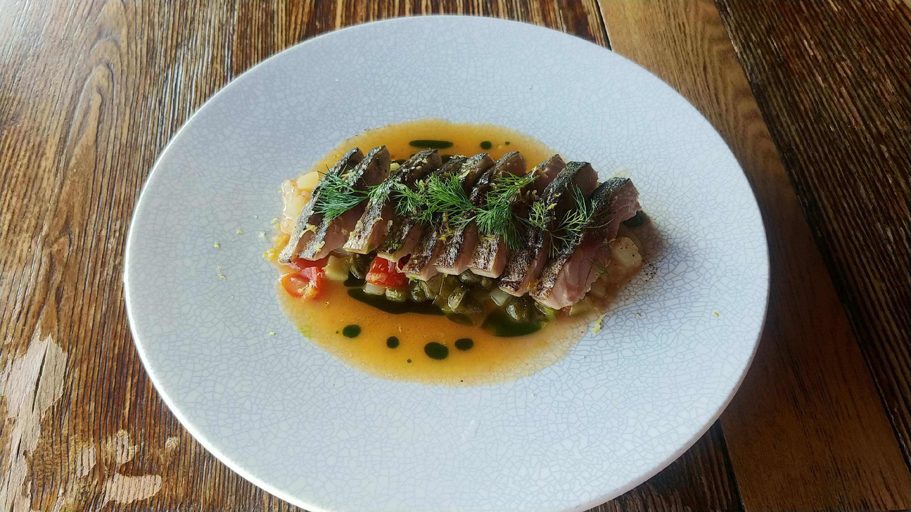Charcoal-grilled Mackerel with Caper Sauce