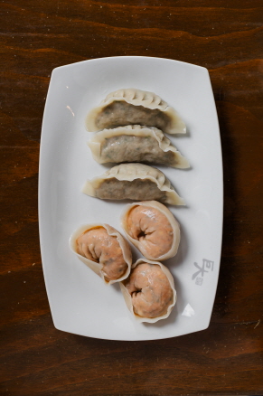 A plate of North Korean-style dumplings/Kimchi hand-made dumplings