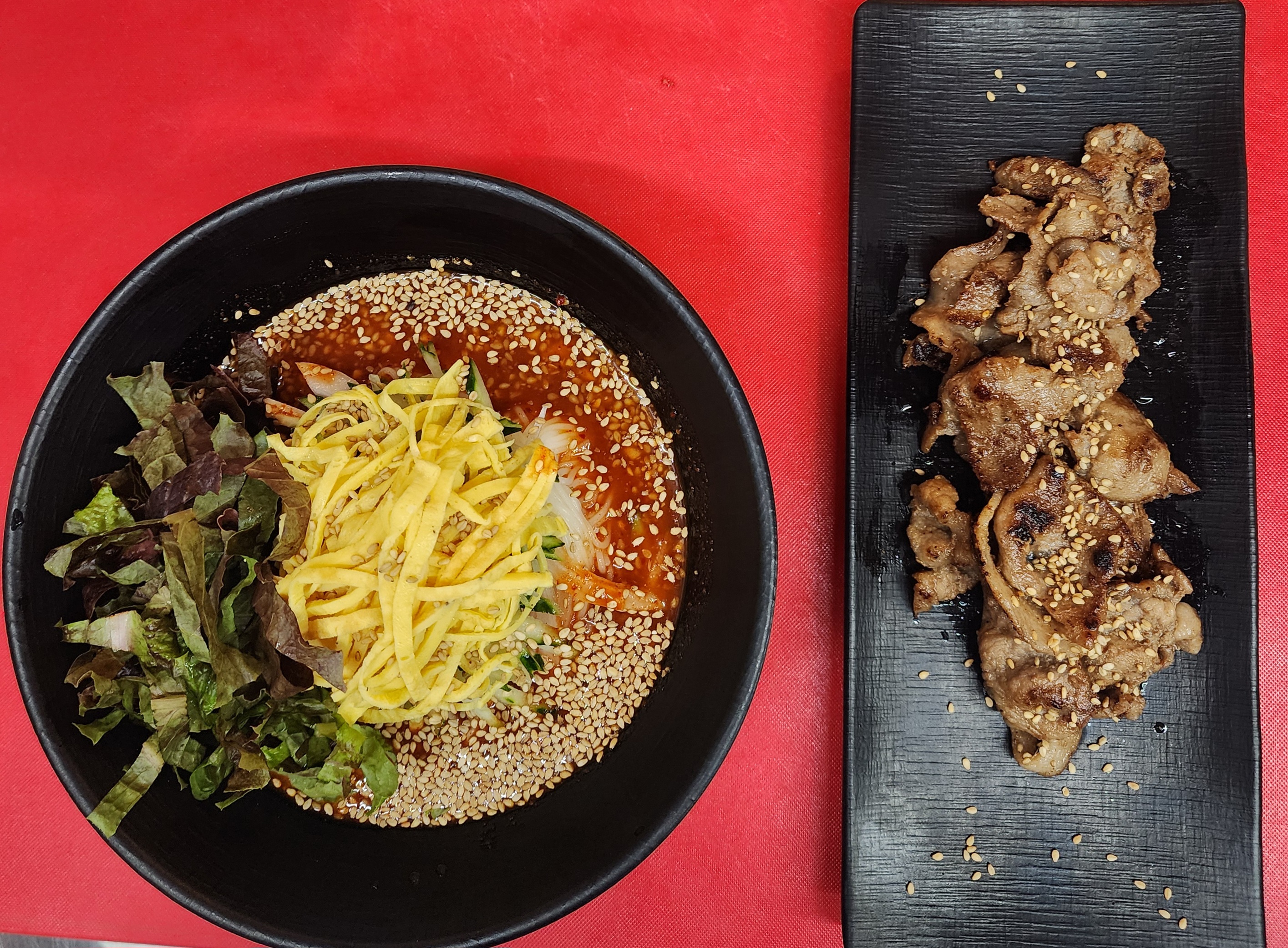 Cold Spicy Noodles + Grilled Marinated Pork