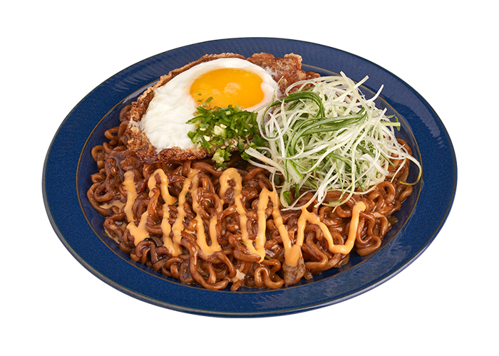 Black Bean Sauce Instant Noodles with Fried Egg and Cheese