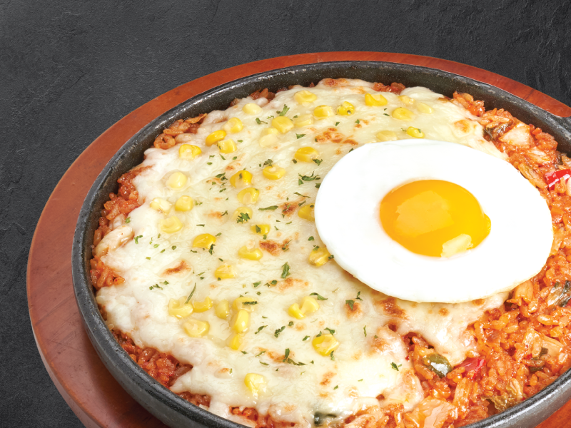 Cheese and Kimchi Fried Rice on Hot Iron Plate