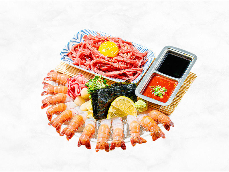 Raw Red-banded Lobster and Beef Tartare