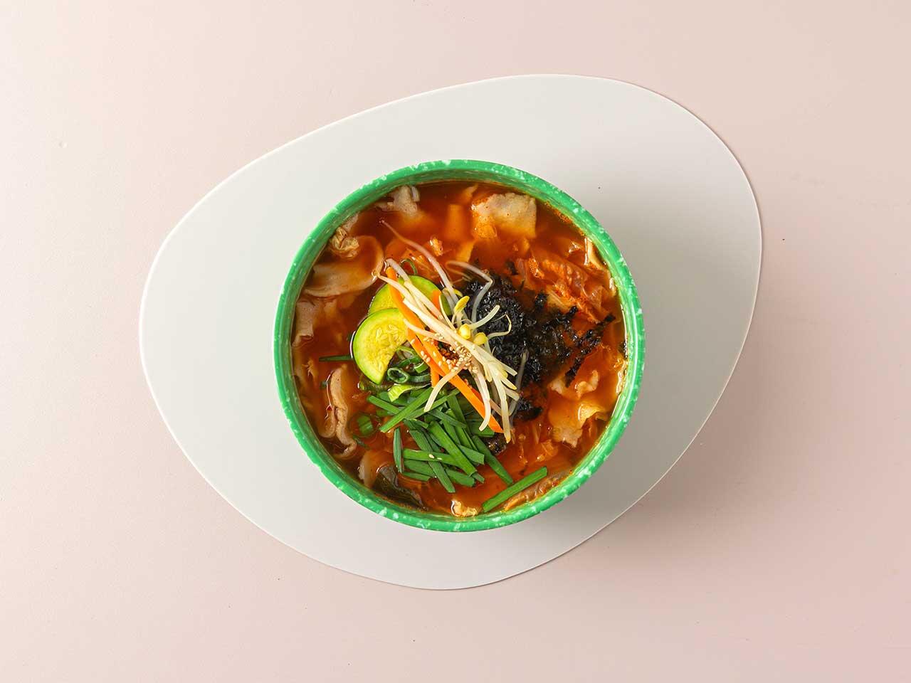 Hand-pulled Dough Soup with Kimchi