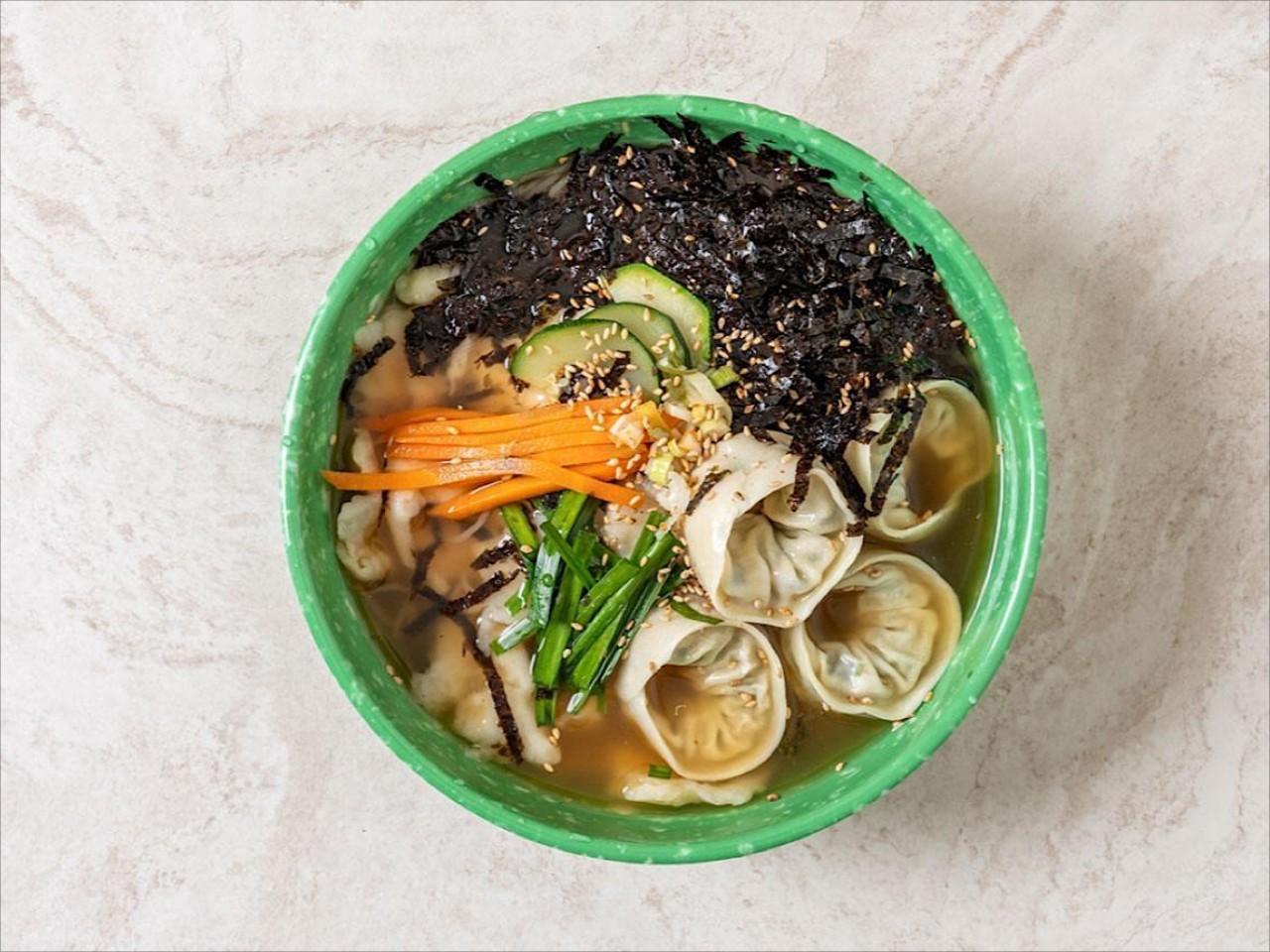 Noodle and Hand-pulled Dough Soup with Mandu