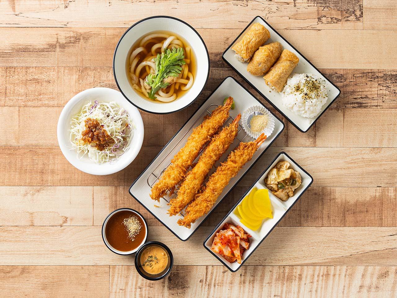 A) Deep-fried Shrimp + Udon + Fried Bean Curd