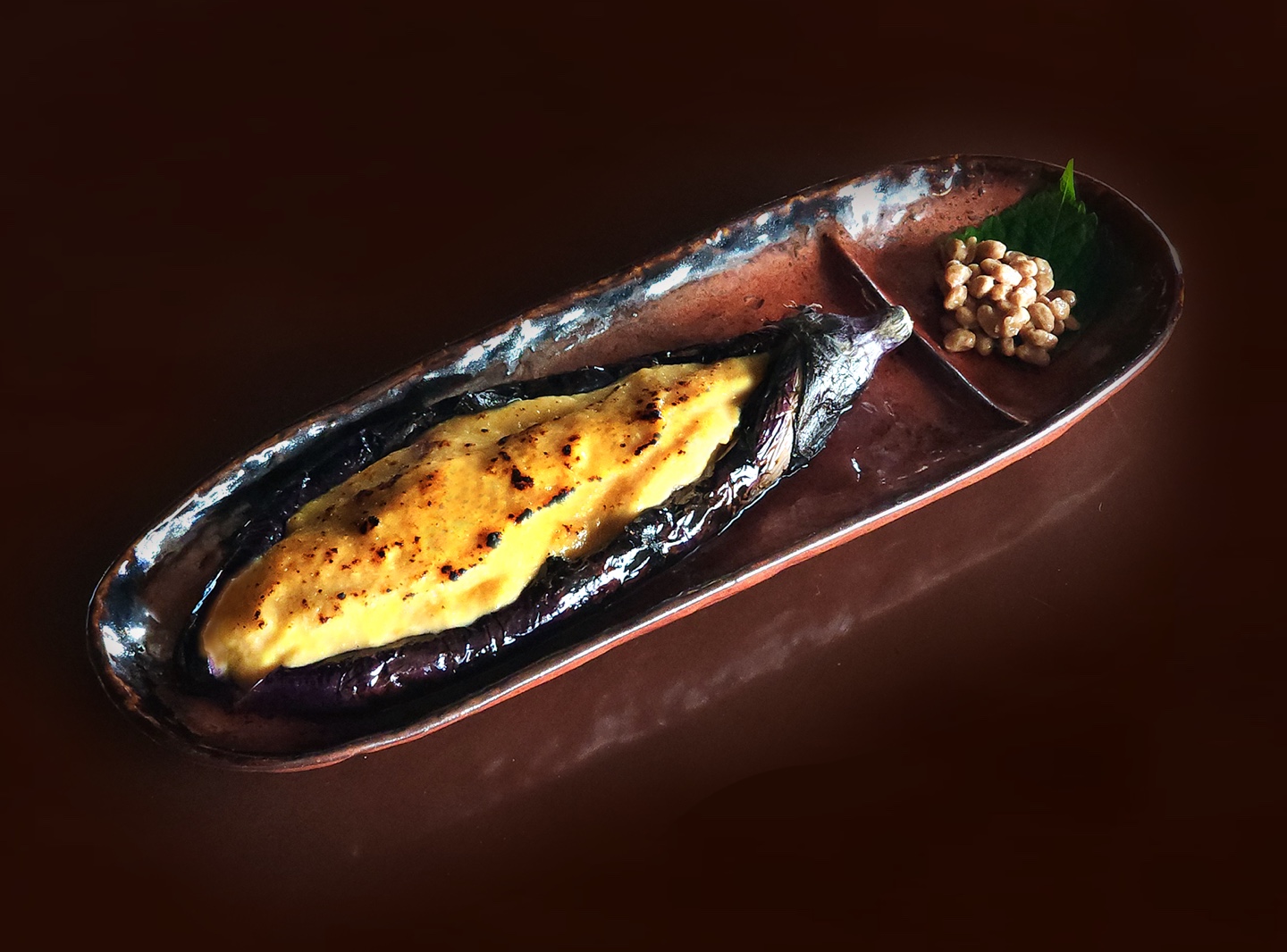 Grilled Miso Marinated Eggplant & Natto