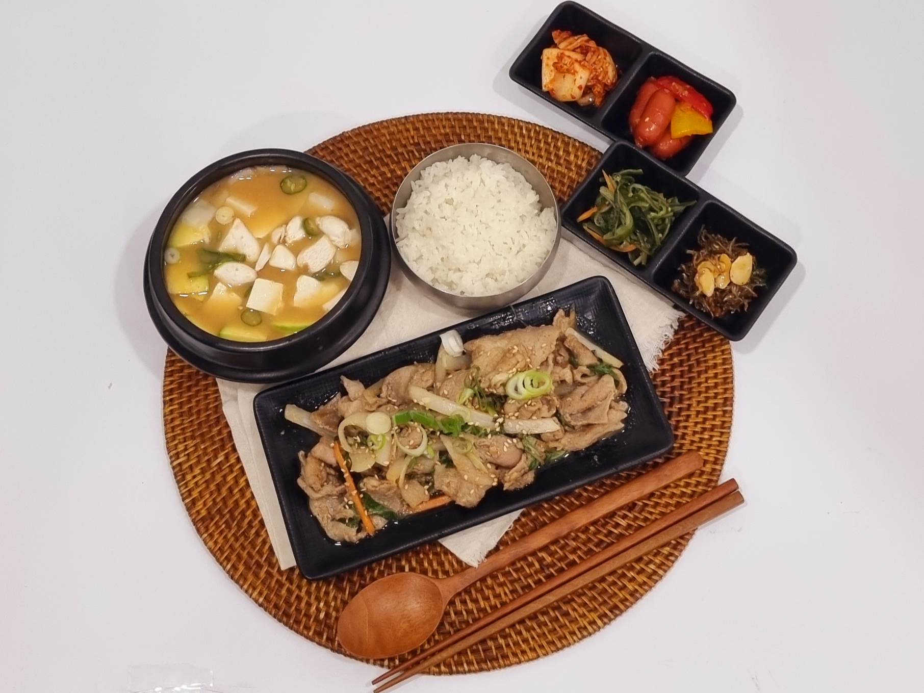 Soy Sauce Stir-fried Pork + Soybean Paste Jjigae