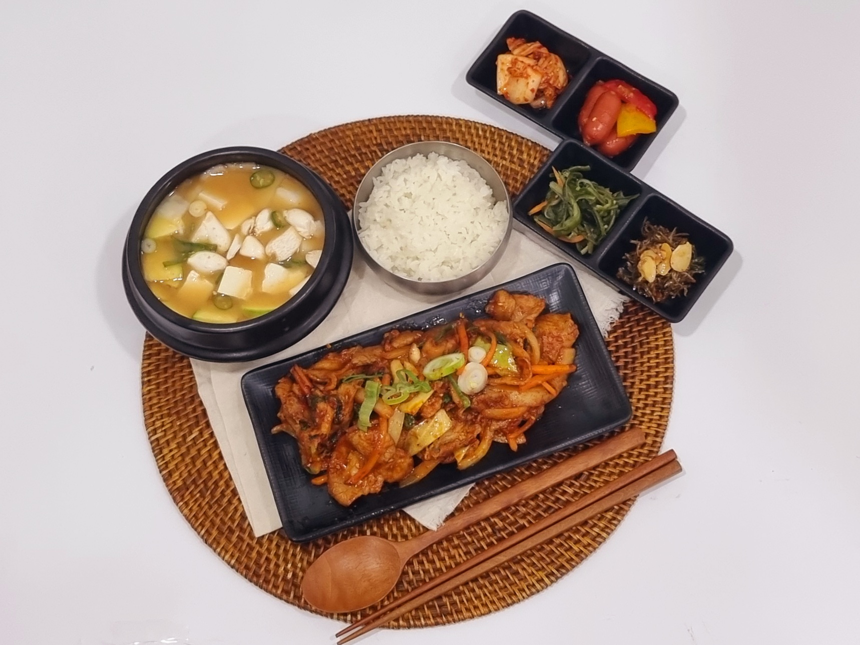 Stir-fried Pork + Soybean Paste Jjigae