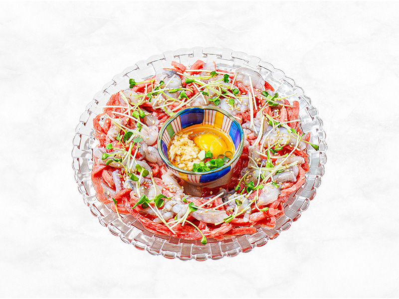 Chopped Live Octopus and Beef Tartare