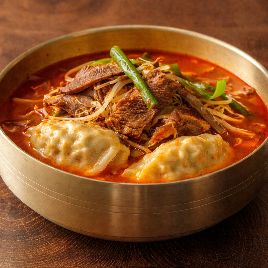 Spicy Korean Beef Soup with Mandu