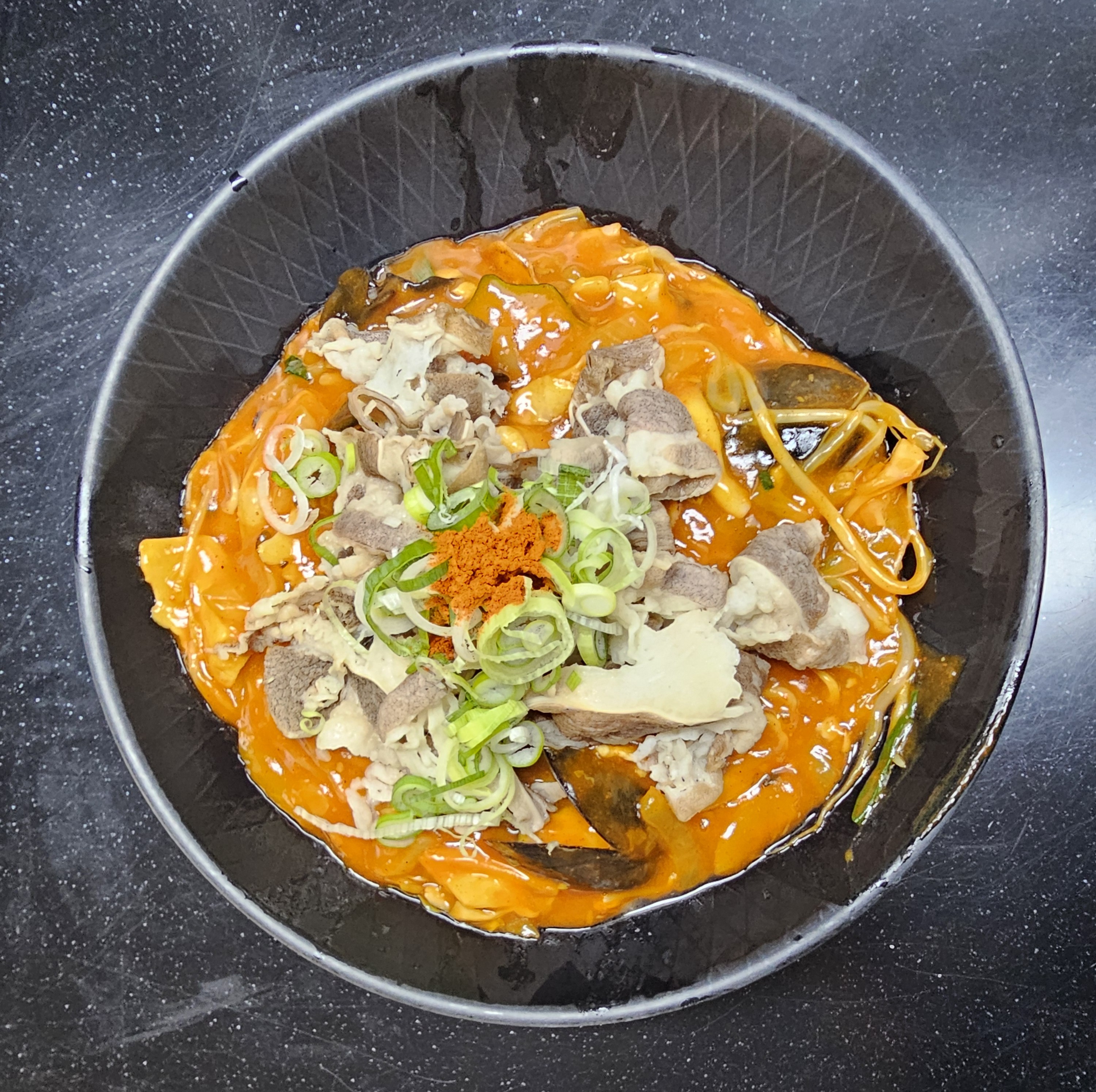 Brothless Spicy Seafood Noodle Soup with Beef Brisket