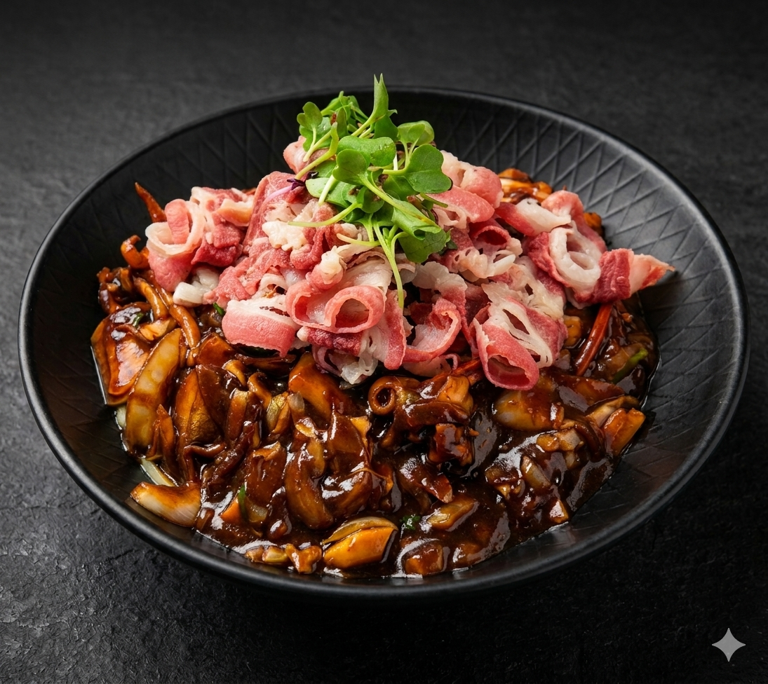 Jumbo Black Bean Sauce Noodles with Beef Brisket and Seafood