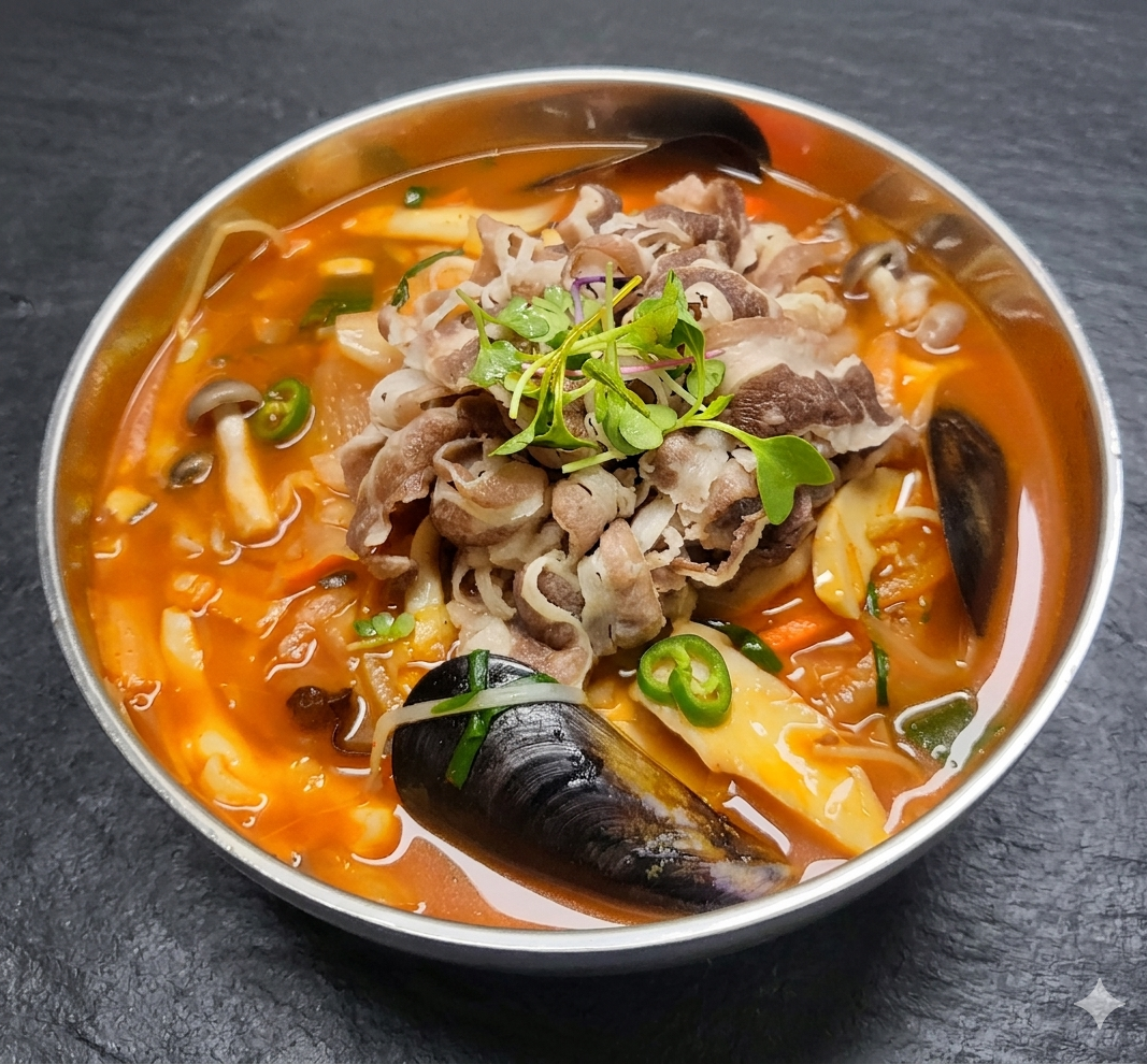 Spicy Seafood Noodle Soup with Beef Brisket
