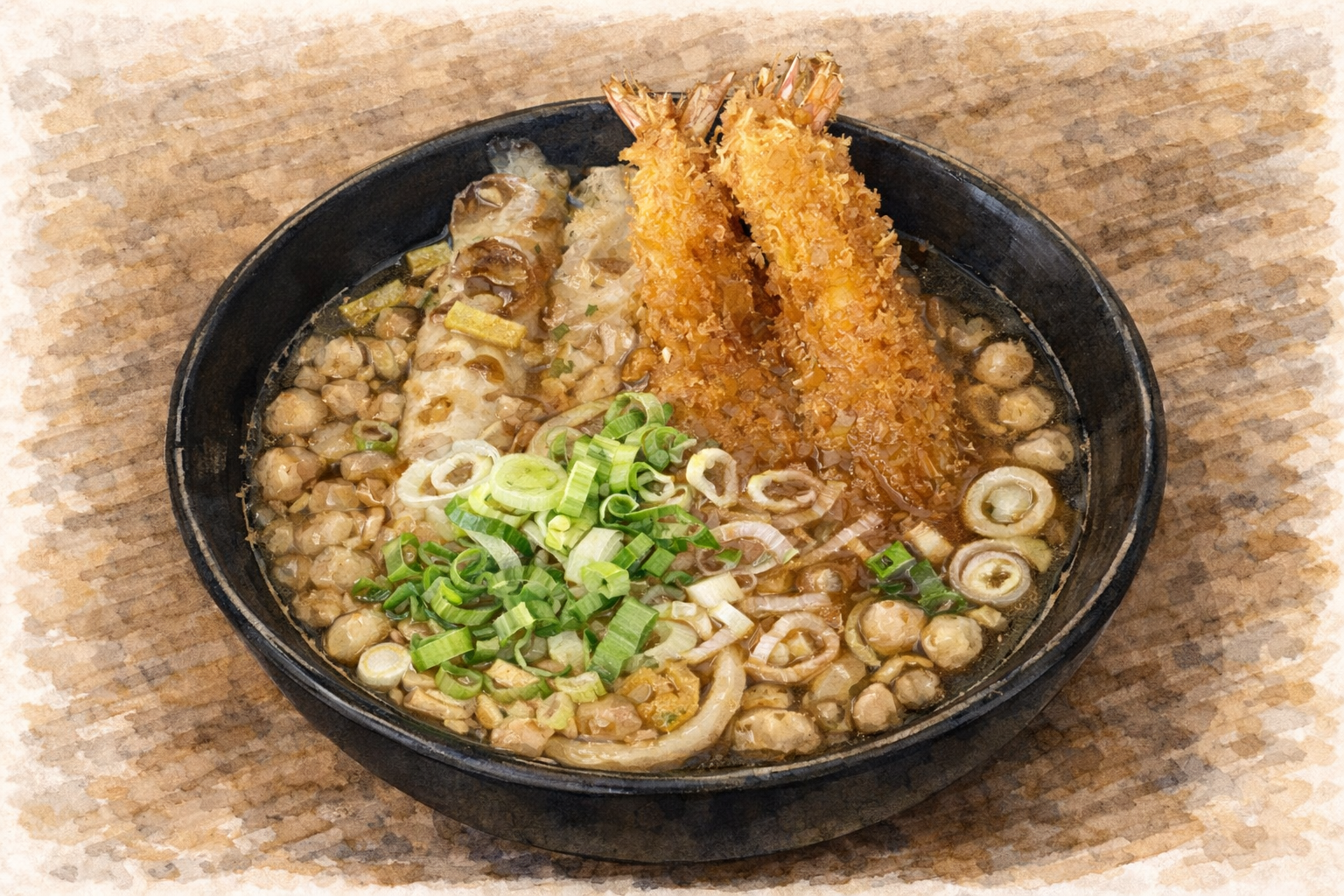 Udon with Deep-fried Shrimp