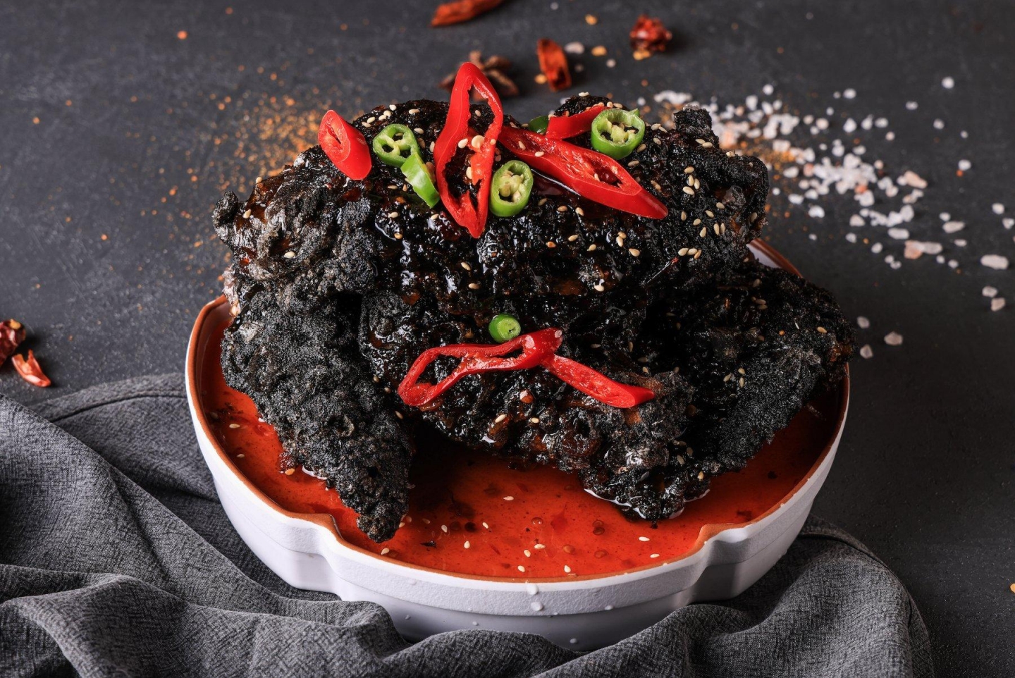 Black Deep-fried Glutinous Rice Battered Pork with Sweet and Sour Sauce